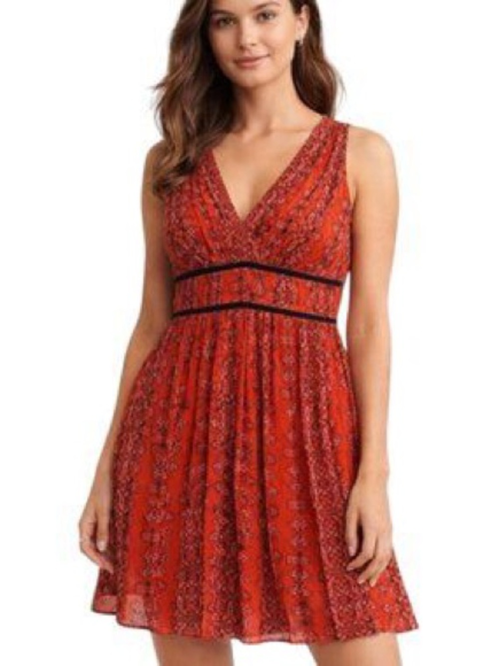 Abercrombie & Fitch Red Paisley Boho Mini Dress with Velvet Trim size medium